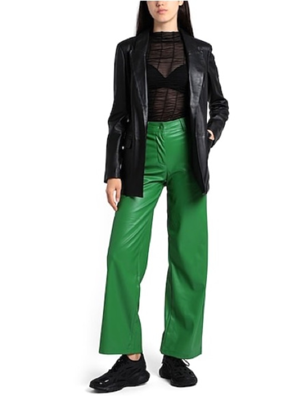topshop Green Wide-Leg Faux Leather Pants